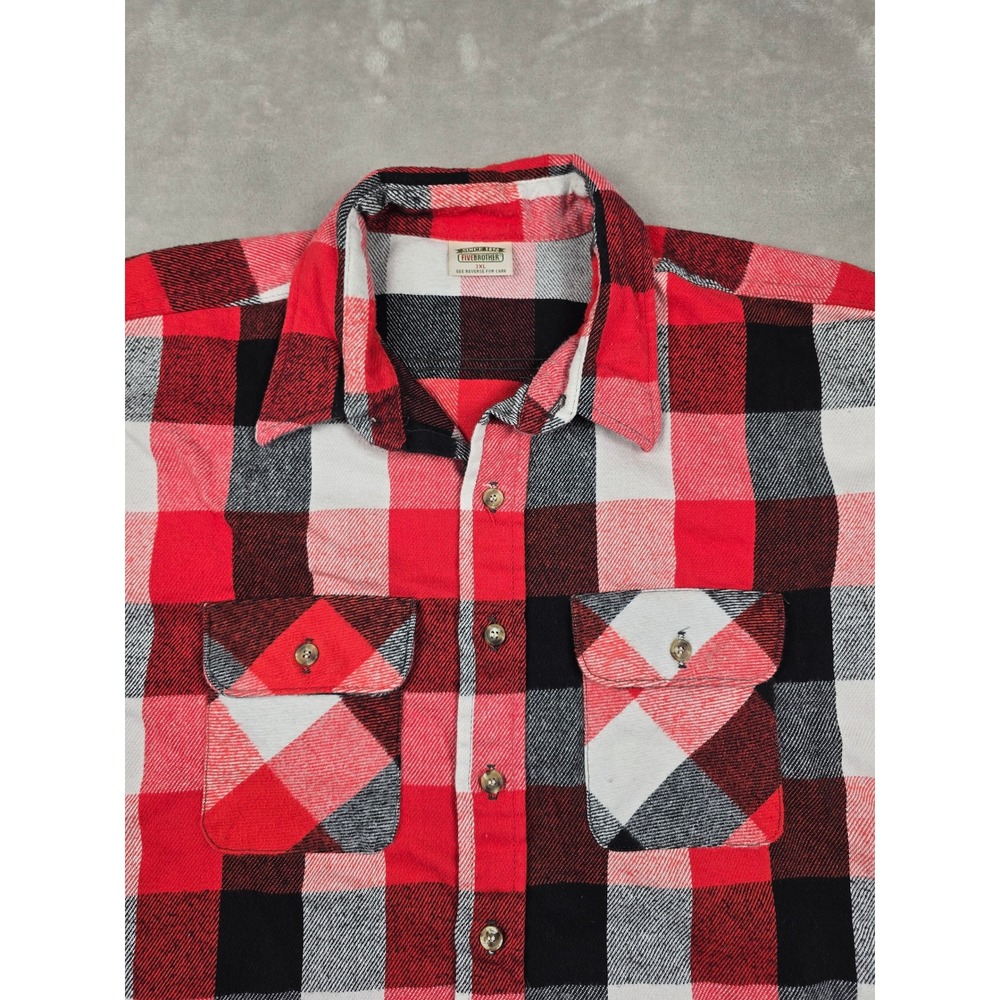 Vintage Five Brother Flannel Shirt Mens 3XL Red Plaid Heavyweight Union Made USA